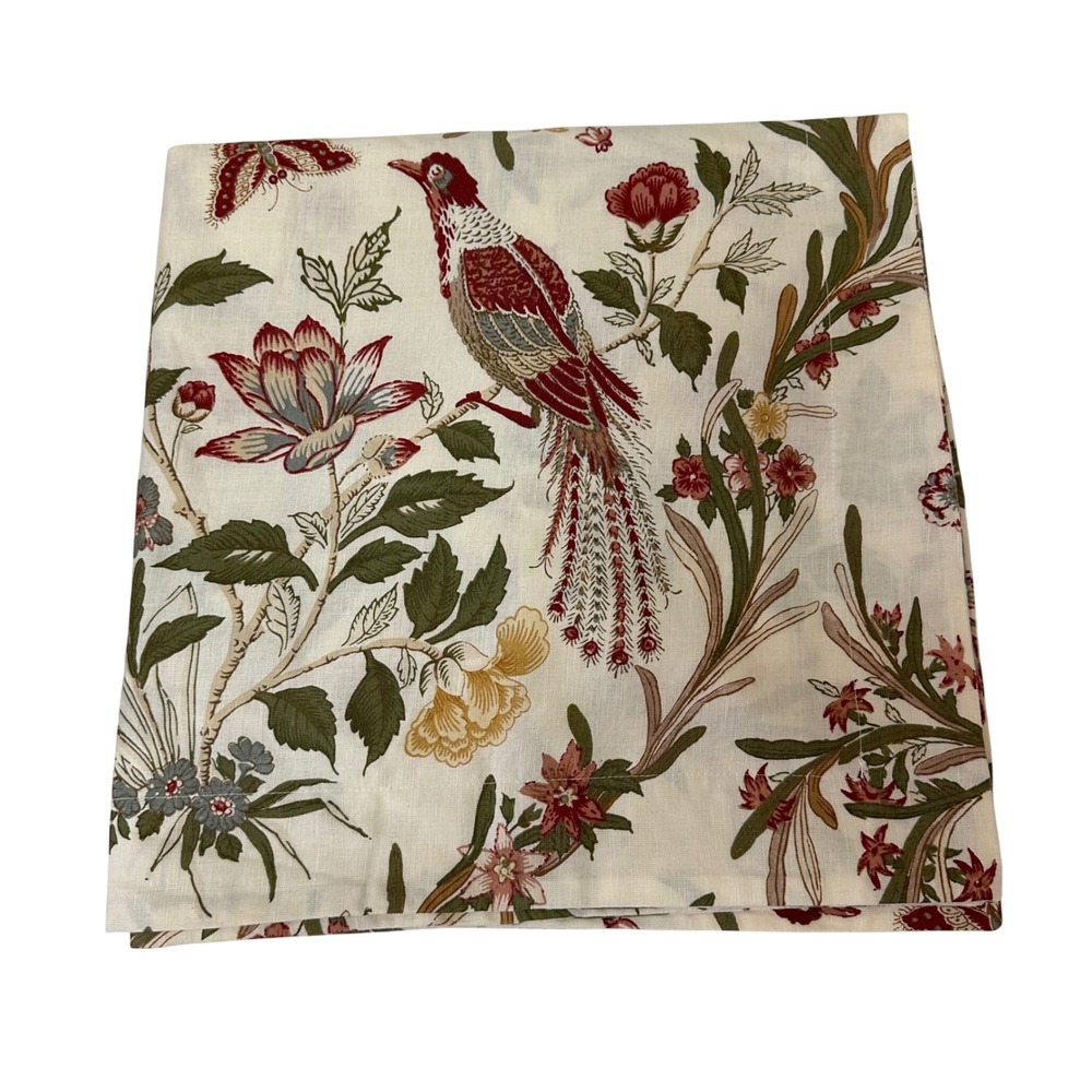 Pottery Barn Jerri Botanical Bird Floral Euro Sham 30x30 Cotton Linen Ivory Red